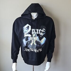 Tupac Shakur Men's Black Graphic Pullover Hoodie with Front Art